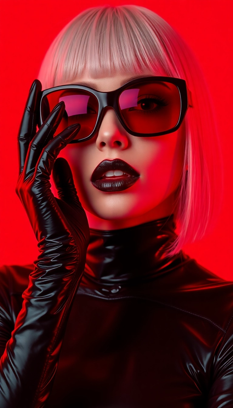Free Y2K Woman Fashion Model in Black and Red iPhone Masterful Wallpaper